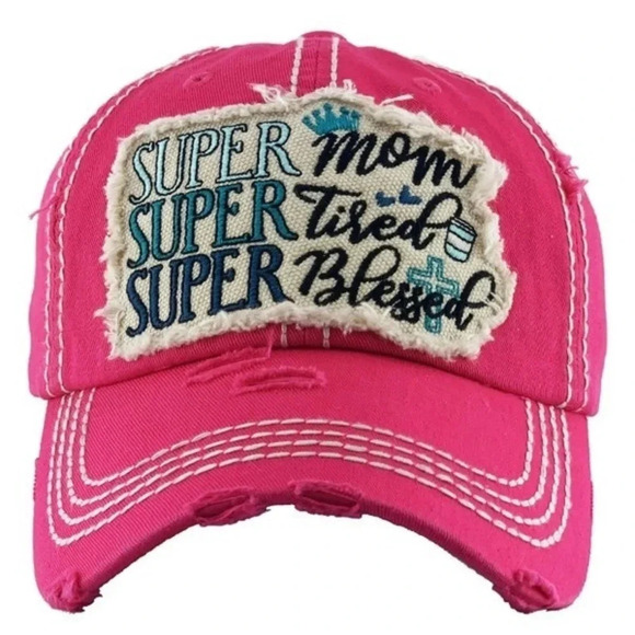 Distressed Cap Super Mom/Super Tired/Super Blessed - Picture 4 of 6